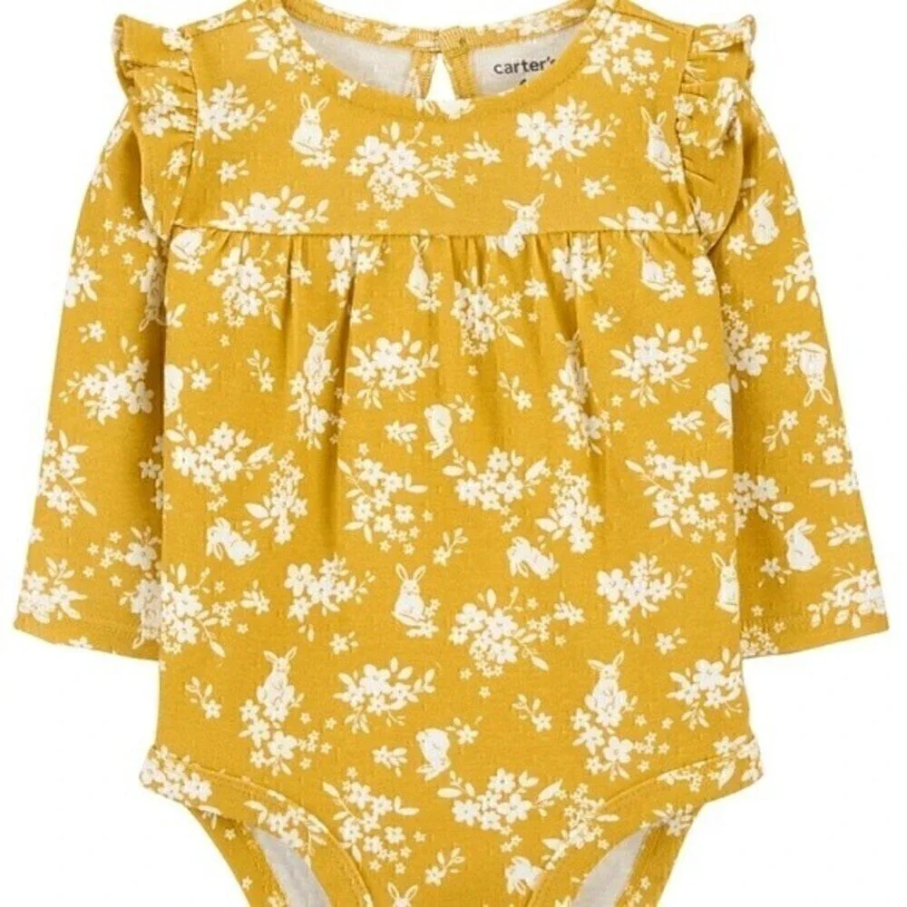 CARTER'S Floral Ruffle Bodysuit yellow size 24 months shirt onesie New